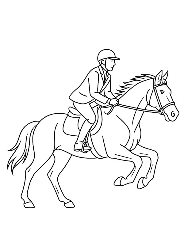 Кінь у галопі з вершником Розмальовка Кінь у галопі з вершником Розмальовка
