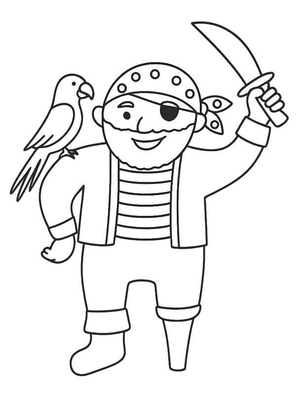 Пірат з папугою на плечі Розмальовка Пірат з папугою на плечі Розмальовка