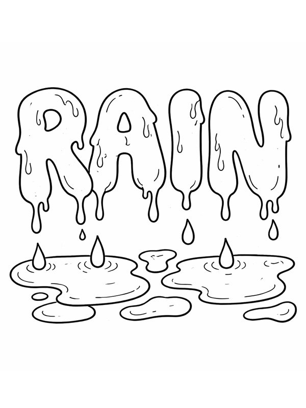 Мокрі літери RAIN Розмальовка Мокрі літери RAIN Розмальовка